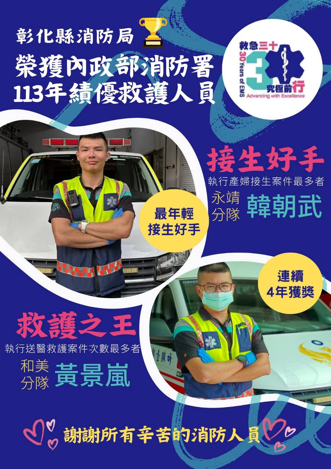彰化縣消防局 榮獲 內政部消防署「績優救護人員」2獎項