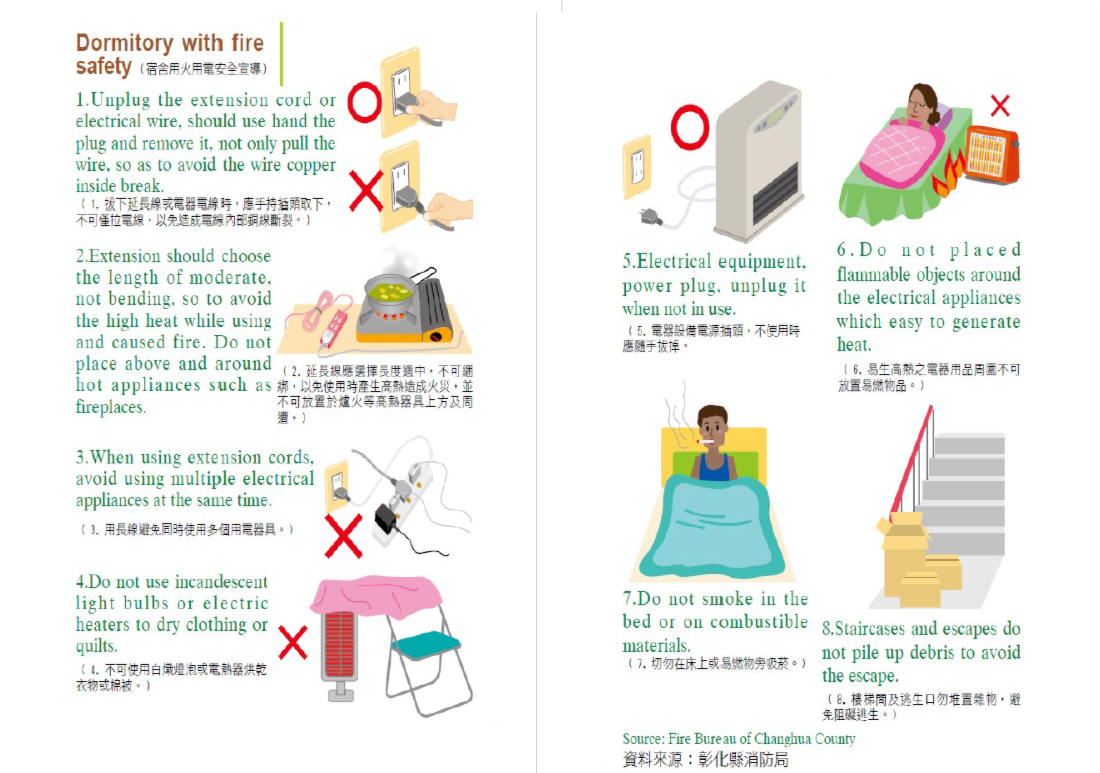 為提升移工宿舍安全 宣導用火、用電正確觀念   彰化縣製作外語宣導單 